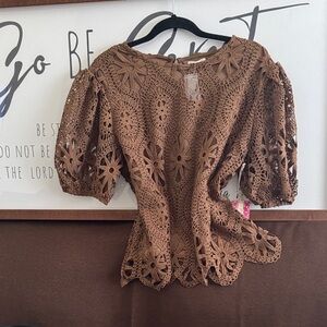 Pinky Brown Crochet Lace Blouse